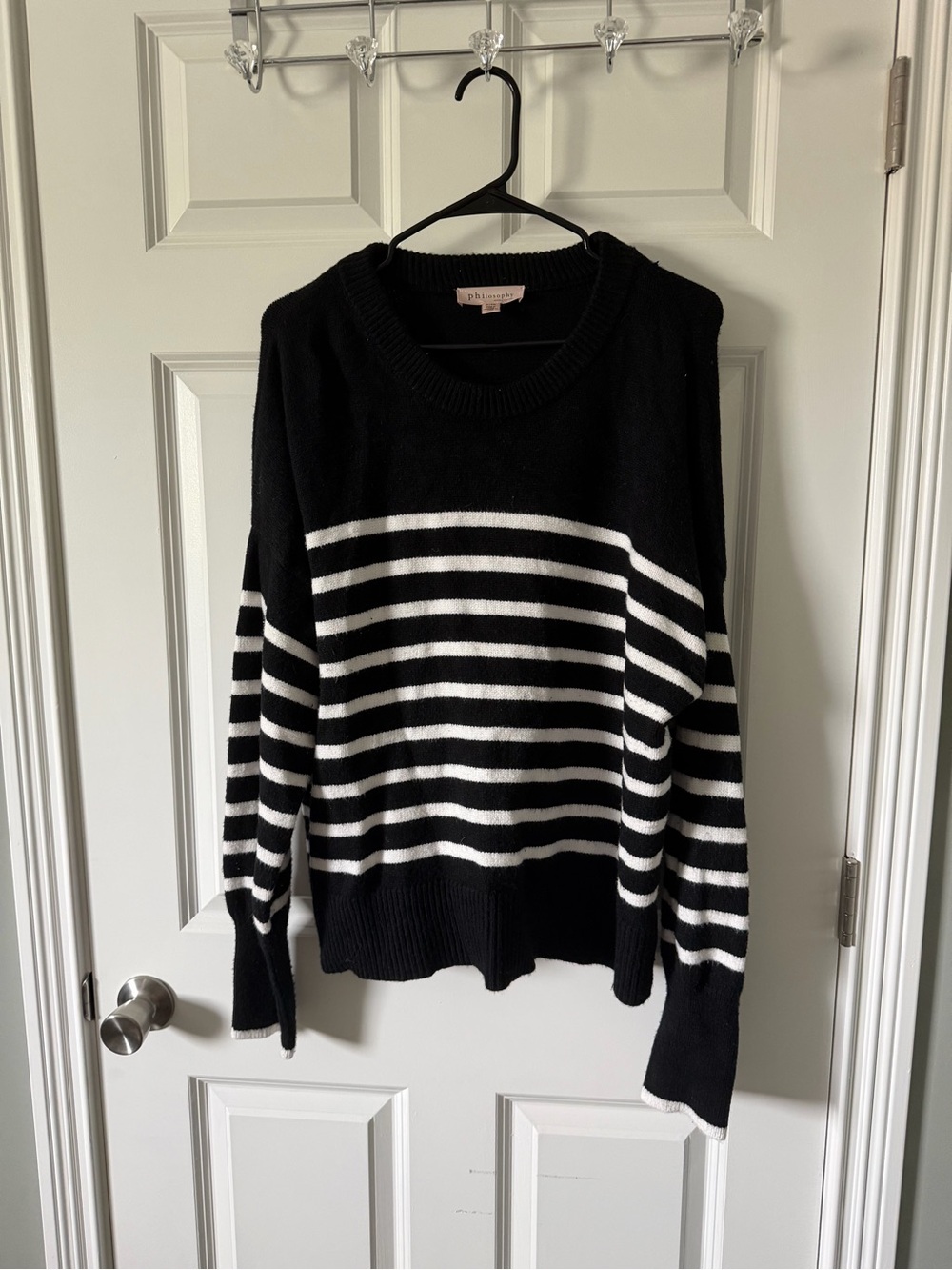 Philosophy Black & White Striped Crewneck Sweater
